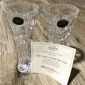 LENOX Fine Crystal Star Vase Flared Rim 6" Tall Bud Vases Made in USA Qty 2 NEW